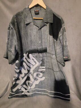 Southpole Men's Polyester Short Sleeve Button-Up Shirt Graphic Vintage Black XL